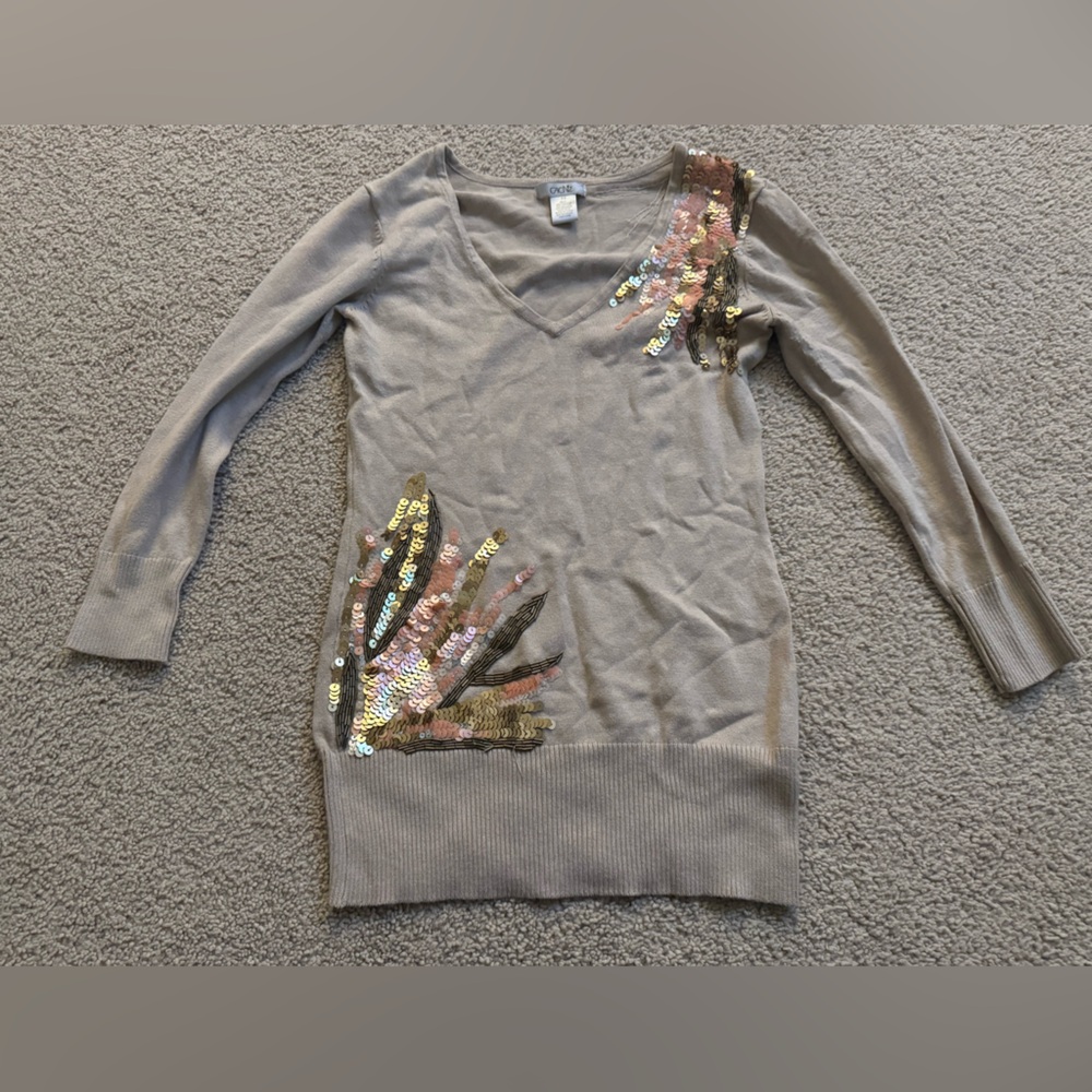 Cache Sequin V Neck Sweater